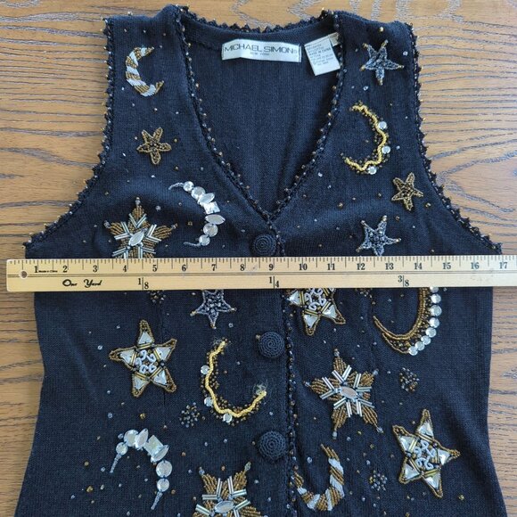 Michael Simon Beaded Y2K Vest Women’s Sweater Sz S Celestial Stars Moon Sequin - Picture 13 of 16